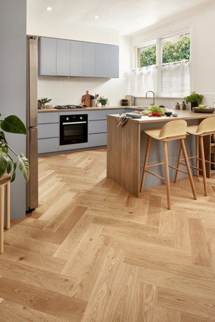 Light oak herringbone flooring available now from Beare Flooring.