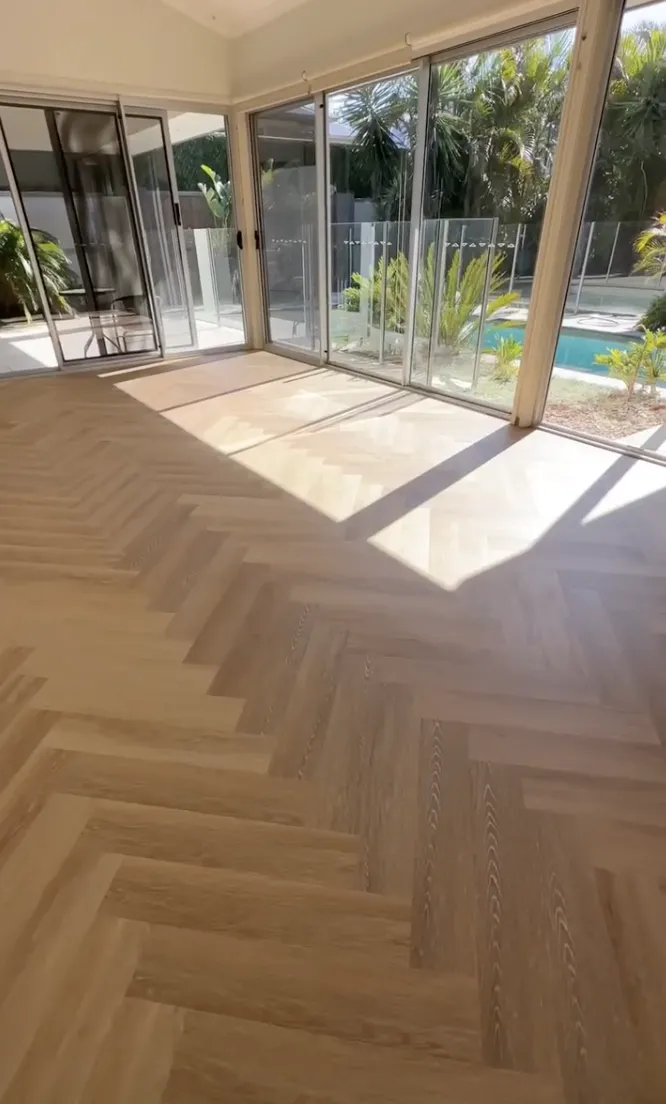 Light oak herringbone timber flooring available now from Beare Flooring.