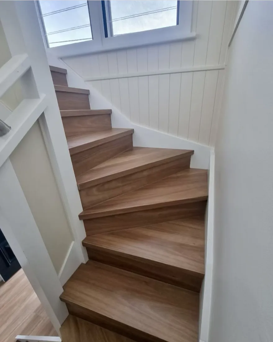 Natural oak laminate stairs available now from Beare Flooring.