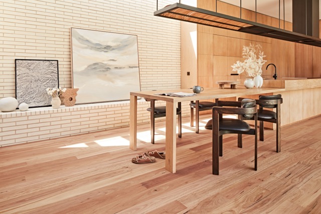 Natural hardwood flooring with a warm finish available now from Beare Flooring.